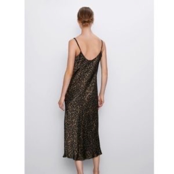 Zara olive green + black leopard print slip dress - Size Small - Picture 3 of 5